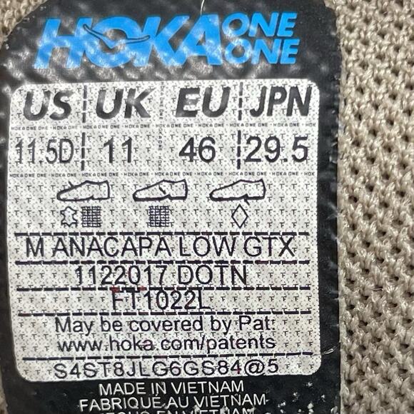 Hoka One One Anacapa Low GTX Trail Running Mens Size 11.5 D Tan Brown Goretex - Picture 7 of 10